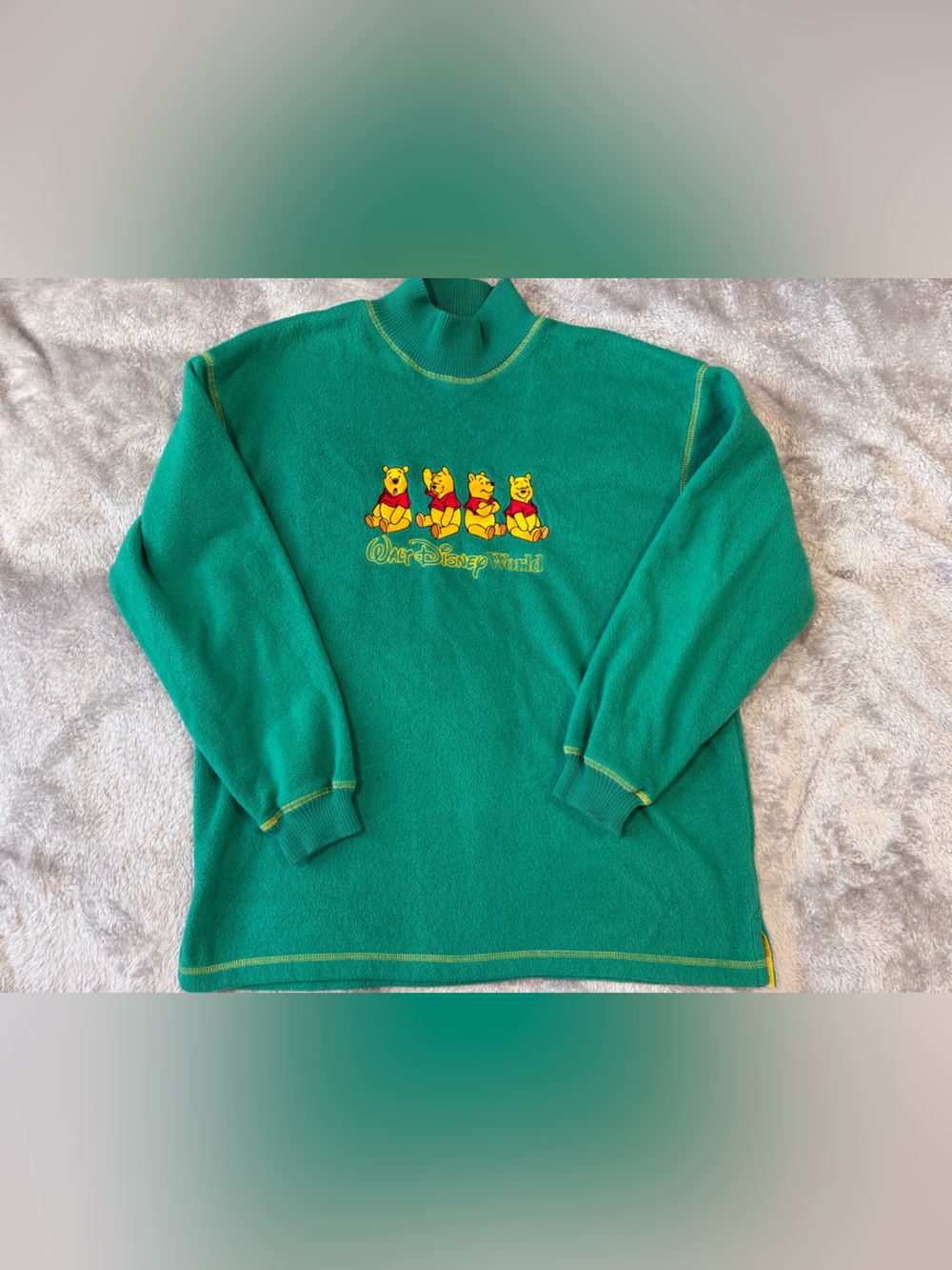 Disney Green Winnie the Pooh Turtleneck Sweater with Yellow Graphic